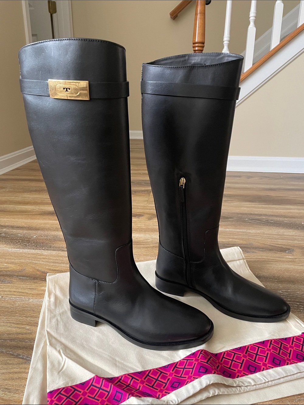 NEW Tory Burch T Hardware Leather Riding Boots - Style 77233 NWOB